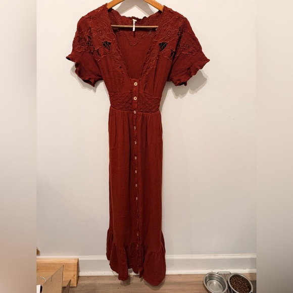 FREE PEOPLE Colette Maxi Dress in Cinnamon Sz SMALL - Picture 2 of 11
